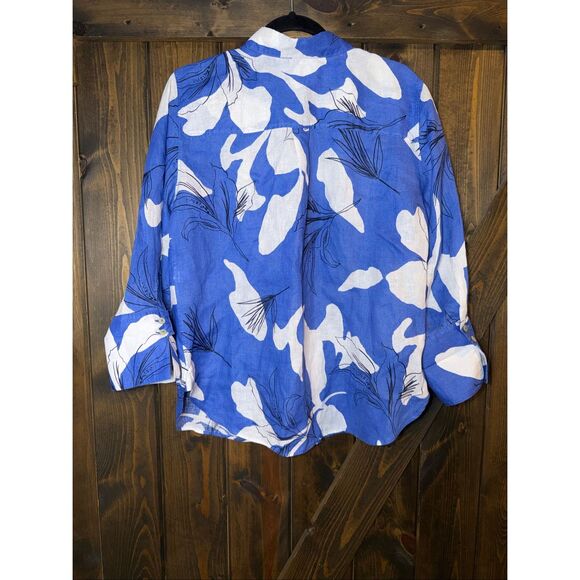 Chico's LINEN Floral Tropical Button Up Blouse - Picture 2 of 6